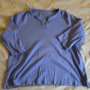 LL Bean Purple Notched Neckline 3/4 Sleeve CottonTop Plus Size 2X